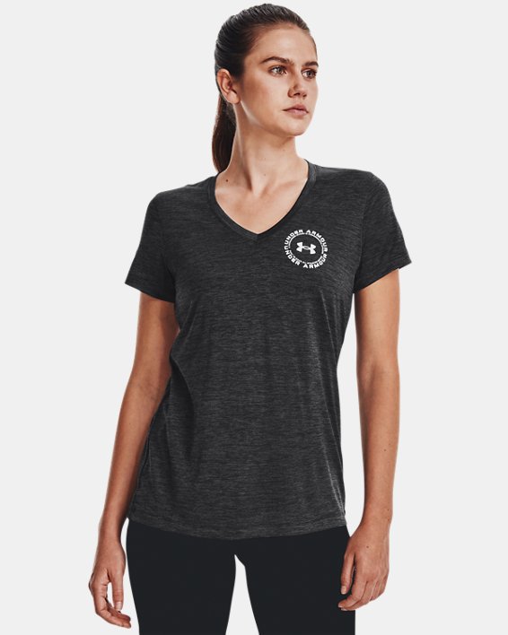 Women's UA Tech™ Twist Crest Short Sleeve, Black, pdpMainDesktop image number 0